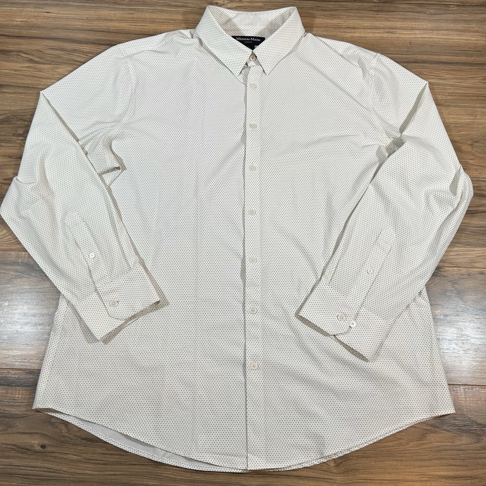 Mizzen + Main Mens XXL Trim Leeward |Cream| Dots Long Sleeve Button Down Shirt